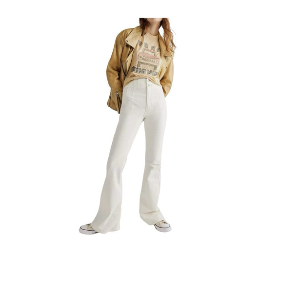 We The Free People White Jeans Jayde High Rise Flare Size 32 NWT - Picture 1 of 12